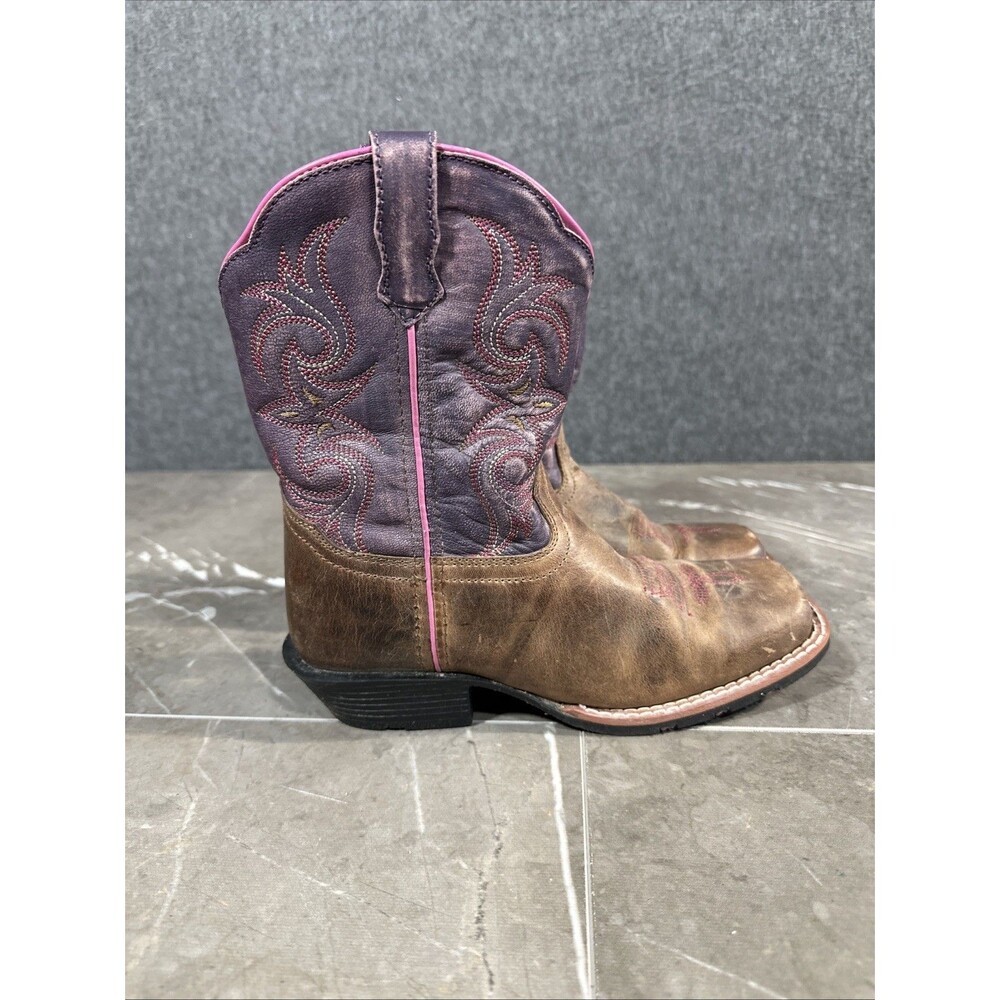 Dan Post Youth 2.5 Brown Majesty Purple Leather Square Toe Cowboy Boots B40